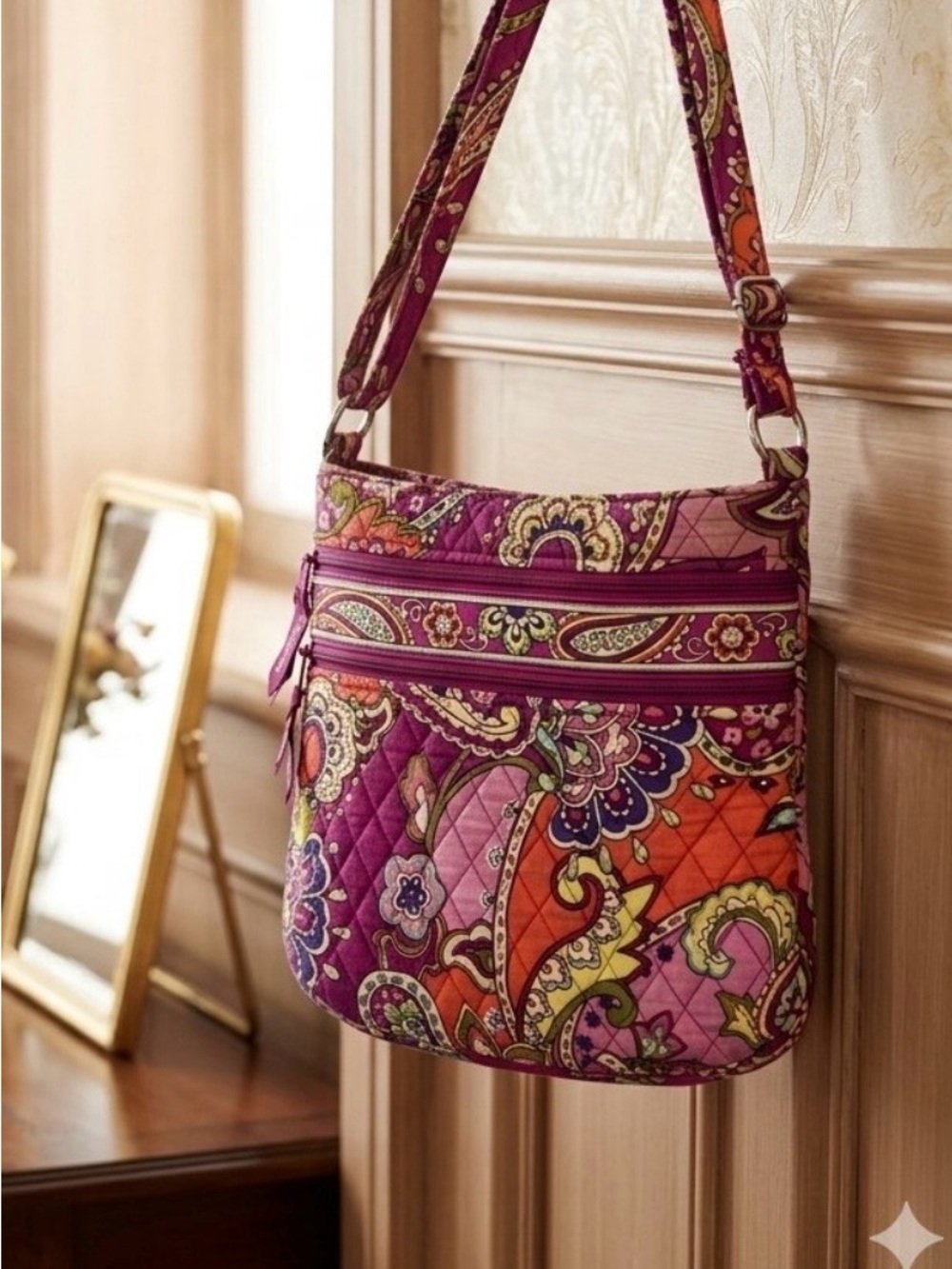 Vera Bradley Quilted Pink Purple Swirl Paisley Hipster Bag Purse Crossbody Bag